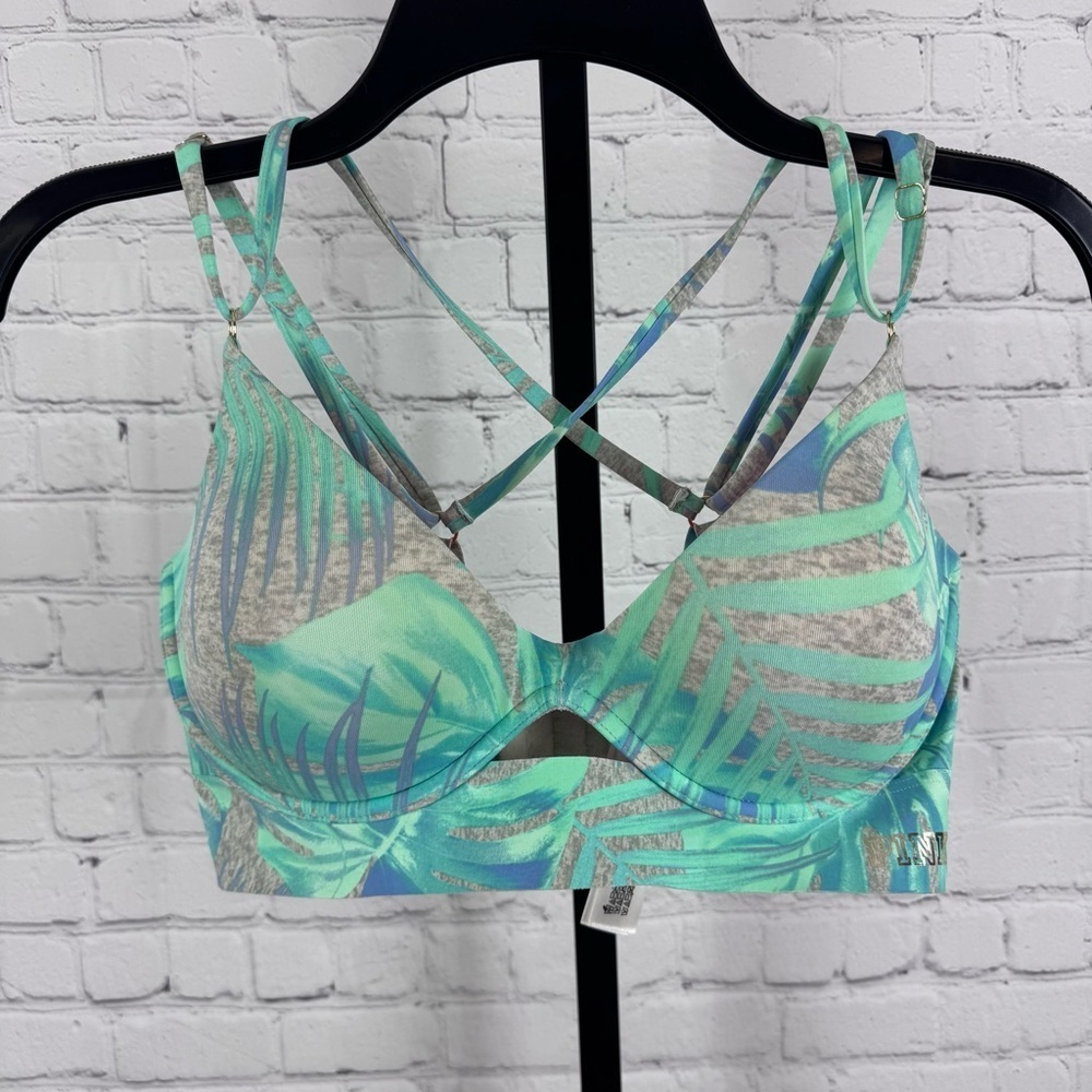 PINK Victoria's Secret Gray Tropical Bonded Scoop Push Up Bra Size Small DD